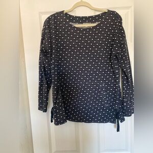 T by Talbots Navy Blue & White Heart Print Top, Size Medium